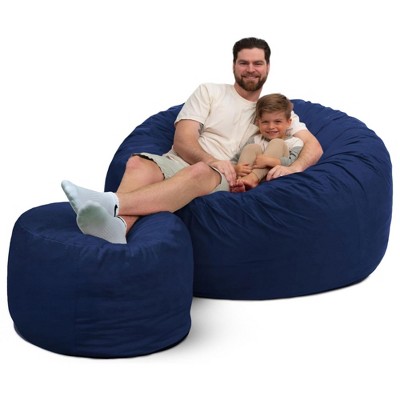 Ultimate Sack 5ft Bean Bag Chair and Footstool, Oversized Comfortable Indoor Floor Lounger, Giant Foam-Filled Furniture for Relaxing, Electric Blue