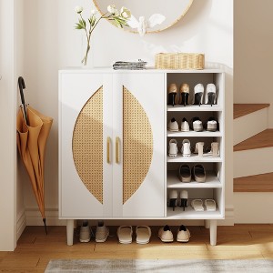 ORRD 2-Door Rattan Shoe Cabinet for 20 Pairs, 8 Adjustable Shelves & Ventilated Back - 1 of 4