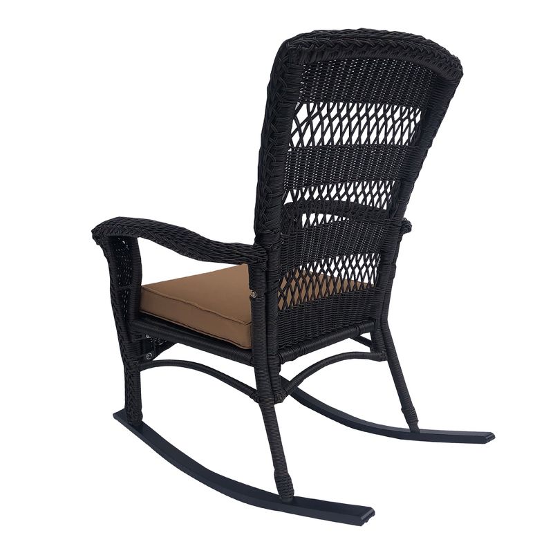 Northlight 42" Dark Brown Resin Wicker Rocker Chair with Cushion, 3 of 4