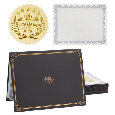 Sustainable Greetings 24 Pack Award Certificate Holder & Cover with Gold Stickers for Letter Size Documents, Files & Graduation Diploma, Black