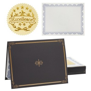 Sustainable Greetings 24 Pack Award Certificate Holder & Cover with Gold Stickers for Letter Size Documents, Files & Graduation Diploma, Black - 1 of 4