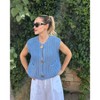 Sleeveless Cropped Button Down Cardigan Sweater Vest for Women Trendy Crochet Cable Knit Tops with Pockets - 3 of 4