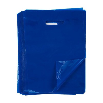 Blue Panda 100 Pack Blue Plastic Medium Merchandise Bags with Handles for Retail Shopping, Party Favors