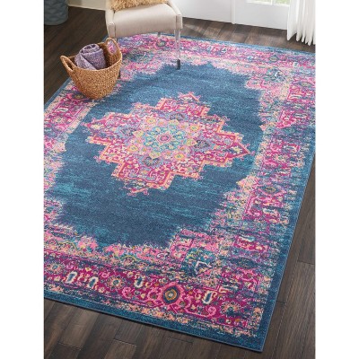 Elysian Blue Floral Synthetic Extra Large Area Rug
