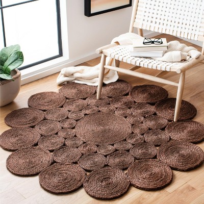 Handmade Round Brown Jute Non-slip Area Rug, 3'0" x 3'0"