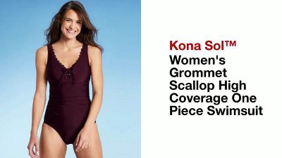 Women's Full Coverage Tummy Control Cap Sleeve U-wire One Piece Swimsuit -  Kona Sol™ Red Xl : Target