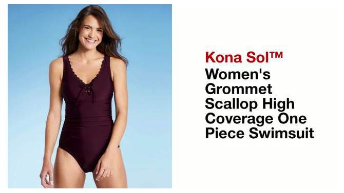 Women's Grommet Scallop Full Coverage One Piece Swimsuit - Kona Sol™, 2 of 7, play video
