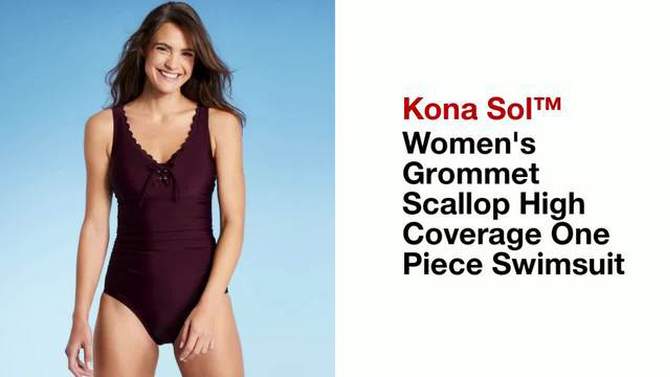 Women's Grommet Scallop Full Coverage One Piece Swimsuit - Kona Sol™, 2 of 11, play video