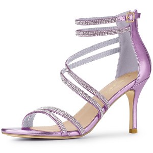 Allegra K Women's Ankle Strap Rhinestone Stiletto Heel Heeled Sandals - 1 of 4