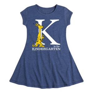 Girls' - Dr. Seuss - K Is For Kindergarten Fit & Flair Cap Sleeve Dress - 1 of 4