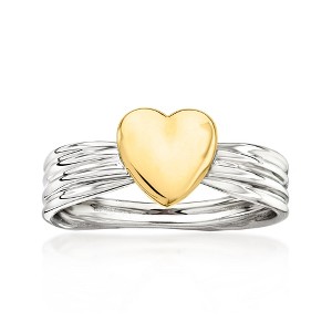 Ross-Simons 14kt Yellow Gold and Sterling Silver Puffed Heart Ring - 1 of 4