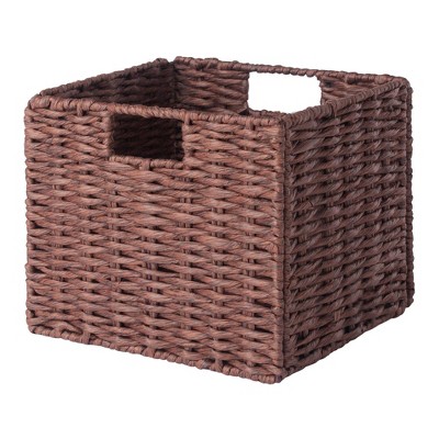 Walnut Wood Storage Bench with Woven Baskets