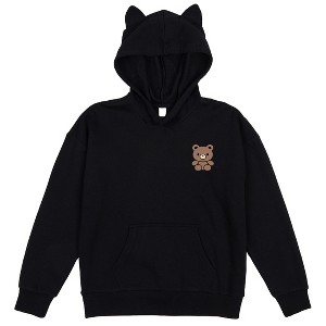 Teddy Bear Youth Black Long Sleeve Hooded Sweatshirt With 3D Ears - 1 of 3