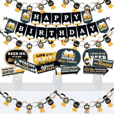 Big Dot of Happiness Cheers and Beers Happy Birthday - Banner and Photo Booth Decorations - Birthday Party Supplies Kit - Doterrific Bundle