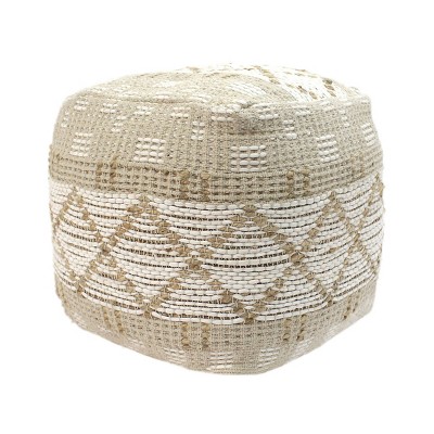 Nessan Cube Pouf Boho Ivory Hemp/Cotton Chindi - Christopher Knight Home