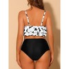 Elerevyo Women's Tankini Cow Print Ruffled Tank Top Tummy Control Swimwear High Waisted Bikini 1 Set - 3 of 4
