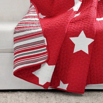Red and White Cotton Reversible Star Throw Blanket