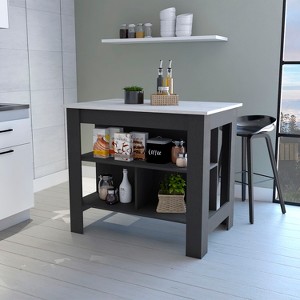 Grungis Kitchen Island Cart with Three Concealed Shelves,Kitchen Island with Large Top Surface,Island Table for Kitchen - 1 of 4