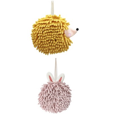 REGALWOVEN Fuzzy Cute Cartoon Decorative Hand Drying Hanging Ball Hand Towels 7" x 7" 2 Pcs