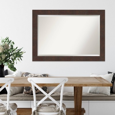 41" x 29" Walnut Brown Beveled Wood Framed Wall Mirror