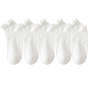 Anna-Kaci Women's 5-Pack Ribbed Ankle Socks with Ruffle Lettuce Trim Soft Stretch Cotton Cute Everyday Style - 1 of 4