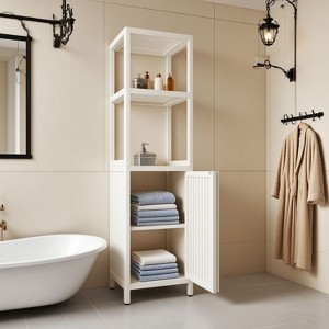 KTMBDW Bamboo Cabinet, Bathroom Storage Cabinet with Single Door and Shelves, Freestanding Bathroom Cabinet, Kitchen Cupboard for Living Room - 1 of 4