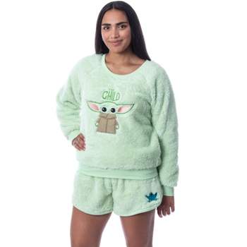 Star Wars Womens' The Mandalorian The Child Sweater and Short Pajama Set Green