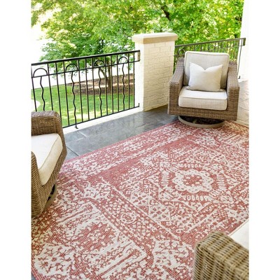 Rust Red 4' x 6' Flat Woven Synthetic Outdoor Rug
