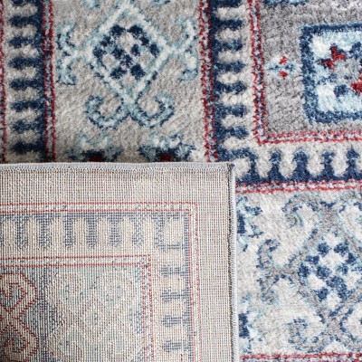 Kazak Blue and Gray Geometric Square Area Rug