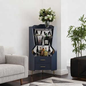KTMBDW Corner Bar Storage Cabinet, 50" Tall Farmhouse Wine Cabinet w/Mirrored Back & 2 Drawers for Dining Room, Living Room, Kitchen - 1 of 4