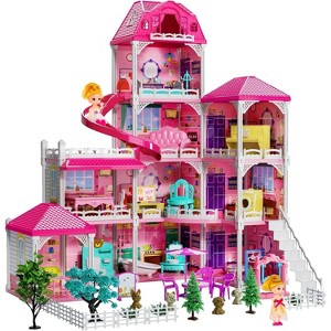 TEMI Villa Toys for 3 4 5 6 7 8 Years Old Girls - 4 Storeys 10 Rooms, Indoor Playset with 2 Dolls Figures, Furniture and Accessories - 1 of 3