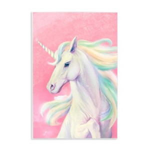 Stupell Industries 15"x10" Kids' Pink Unicorn Portrait Playful Rainbow Hair Wall Art Unframed - 1 of 4