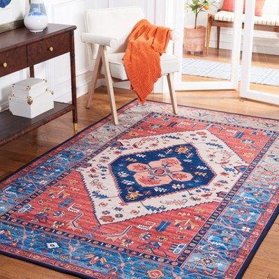 Tucson 6' x 9' Blue and Rust Synthetic Area Rug