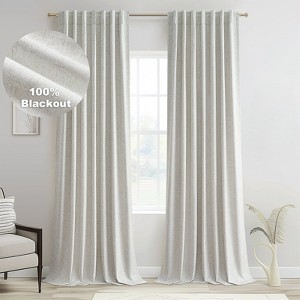 100% Blackout Thermal Insulated Linen Drapes,Back Tab Hooks Drapes Set of 2 With Hooks - 1 of 4