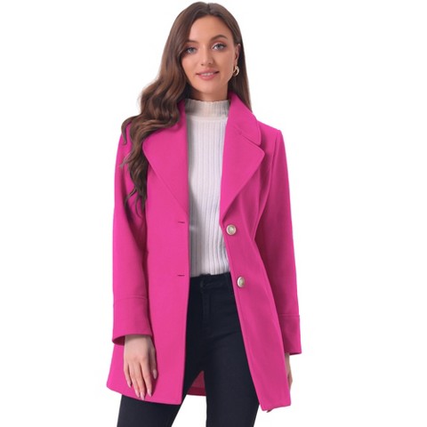 INSPIRE CHIC Women's Elegant Notched Lapel Button Single Breasted Winter Coat Small Hot Pink