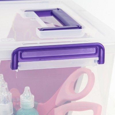 Clear and Purple Stackable BPA-Free Plastic Storage Bins with Handles, 5.4 Quart, 6 Pack