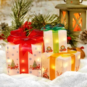 Garvee Christmas Decorations Lighted Gift Boxes, Set of 3 Gift Boxes (Large, Medium, Small) with 50 Mini Lights - 1 of 4