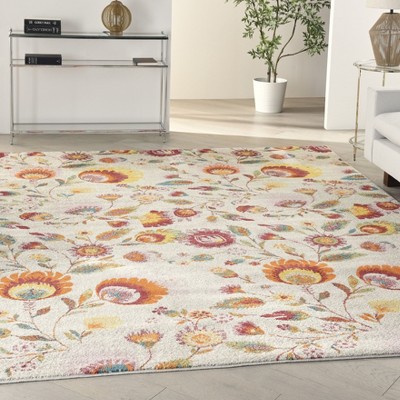 Ivory Multicolor Floral Synthetic 8' x 10' Area Rug