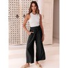 Clearlove Womens Cotton Linen Trousers Casual Palazzo Pants Elasticated High Waist Drawstring Wide Leg Beach Pants with Pockets,Black,2XL - 3 of 4
