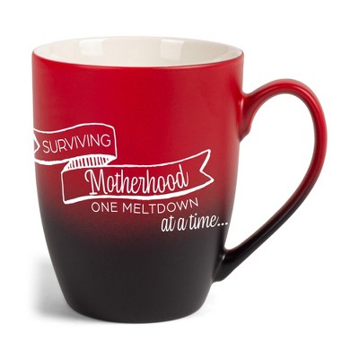 Elanze Designs Surviving Motherhood One Meltdown At A Time Two Toned Ombre Matte Red and Black 12 ounce Ceramic Stoneware Coffee Cup Mug