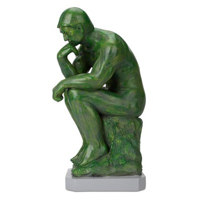 Green Resin Thinker Statue with Solar Spotlight