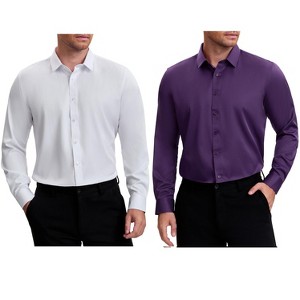 INSPIRE CHIC Men's Point Collar Long Sleeves Button Down Solid Formal Dress Shirts 2 Packs - 1 of 4
