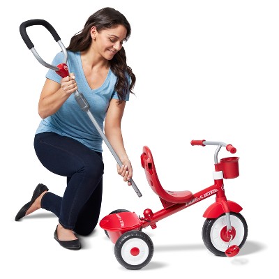 classic red tricycle with push handle