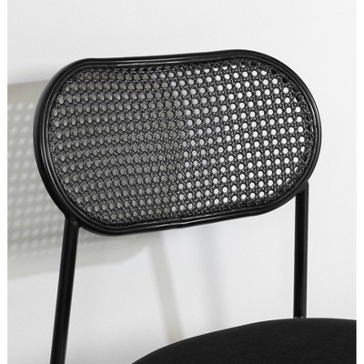 Black Rattan and Cane Mid-Century Side Chair Set