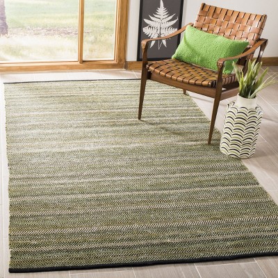 Green and Gray Striped Wool Cotton 4' x 6' Rug