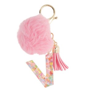 Unique Bargains Letter V Key Pendant Furball Keyring with Initial ...