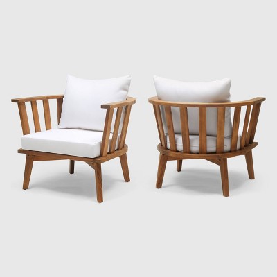 Solano 2pk Acacia Wood Club Chair Teak/ White - Christopher Knight Home