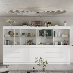 FUFU&GAGA Modular Kitchen Pantry Cabinet Dining Room Sideboard with Lighting and Glass Doors - 1 of 4