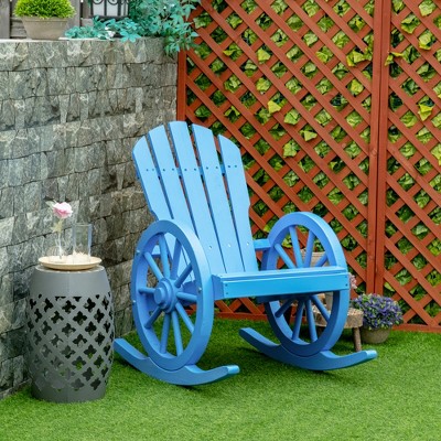 Blue Fir Wood Adirondack Rocking Chair with Slatted Design