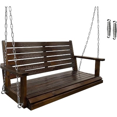 Fortune Candy 2-Person Wooden Porch Swing, Ergonomic Design, Weather-Resistant, Includes Hanging Chains for Patio, Garden, or Yard